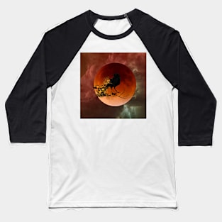 Halloween Design, Harvest Moon with Raven, Smoke, Crow Night Sky Halloween Moon, Lightening Baseball T-Shirt